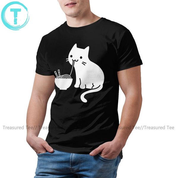 

японский cat t shirt cute cat eating ramen t-shirt печать с коротким рукавом майка streetwear мужчин хлопка tshirt