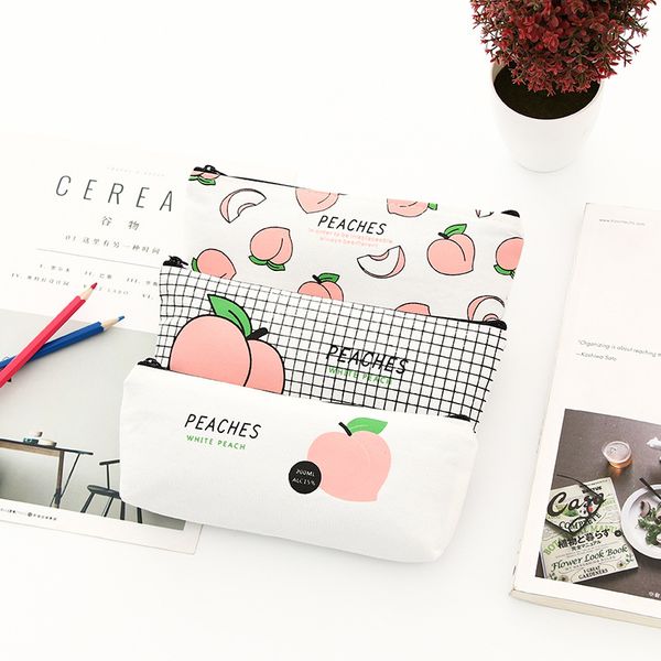 

pencil bags canvas fruit peach case school pen box for girl stationery kawaii bag estojo escolar supplies