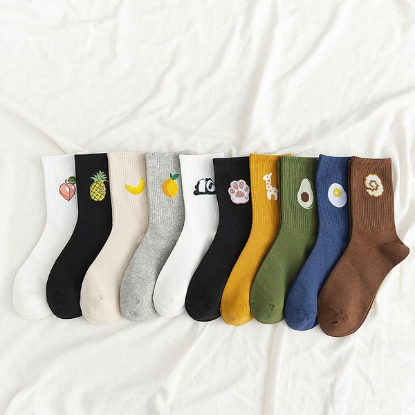 

suiya couple stockings stockings stockingsavocado candy color cotton mid-calf socks personalized cartoon ins japanese and korean harajuku tr, Black