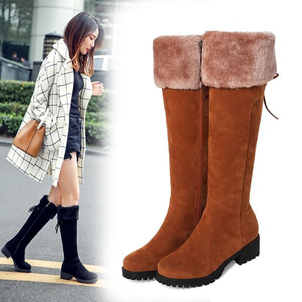 

new 2020 slim boots over the knee high suede women snow boots women's fashion winter thigh high shoes woman, Black