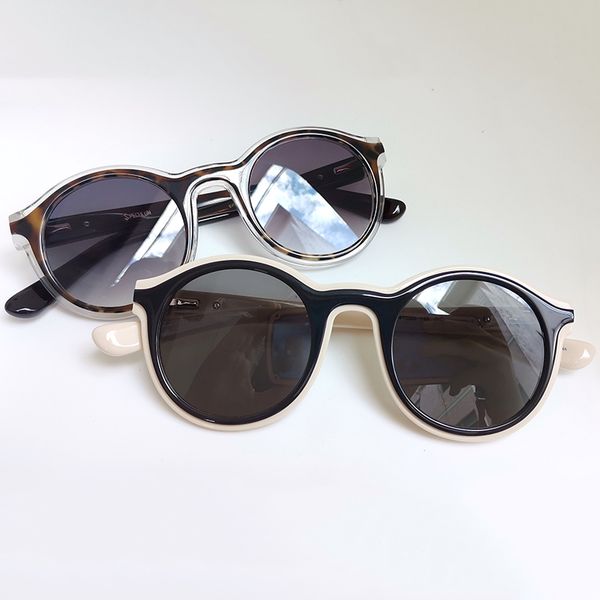 

2020 black vintage round acetate sunglasses, White;black