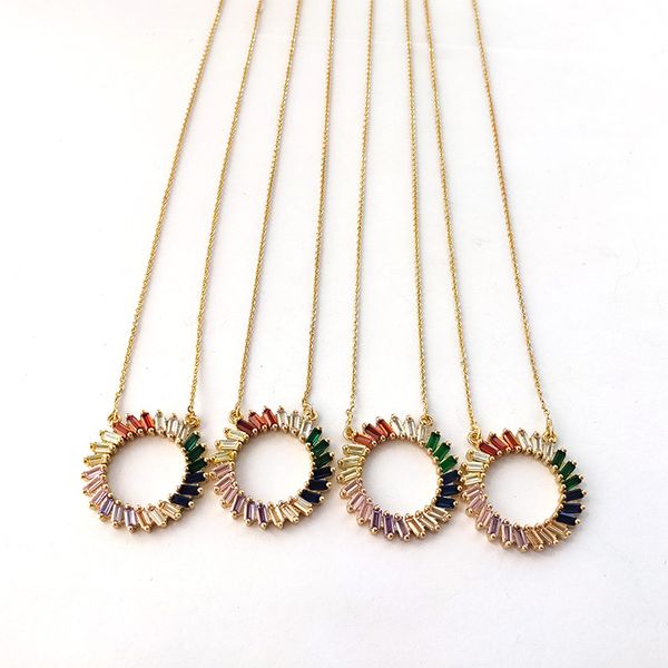 

5шт новый дизайн круг ожерелье micro pave радуга цирконий простой круглый shaped цепи ожерелье женщин ювелирные изделия 441, Silver