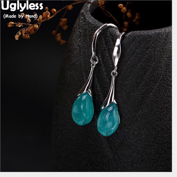 

uglyless 100% real 925 sterling silver fine jewelry natural blue amazonite earrings for women handmade magnolia earrings flower