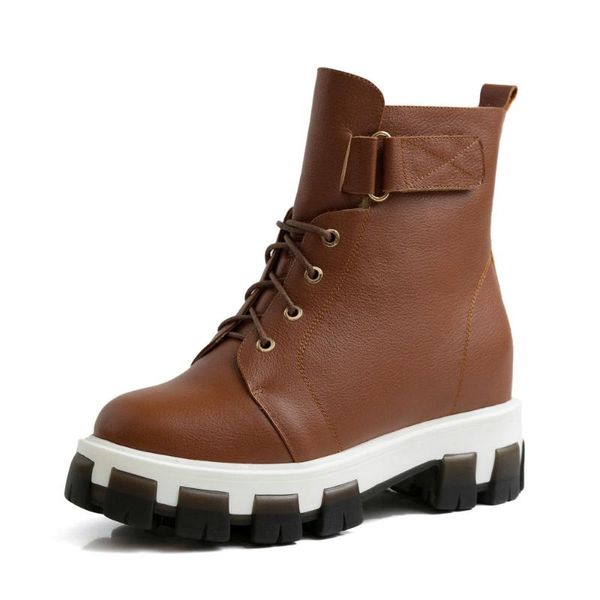 

snow boots for women 2020 winter genuine leather ankle boots hidden heel ladies shoes warm plush woman winter fur snow boot, Black