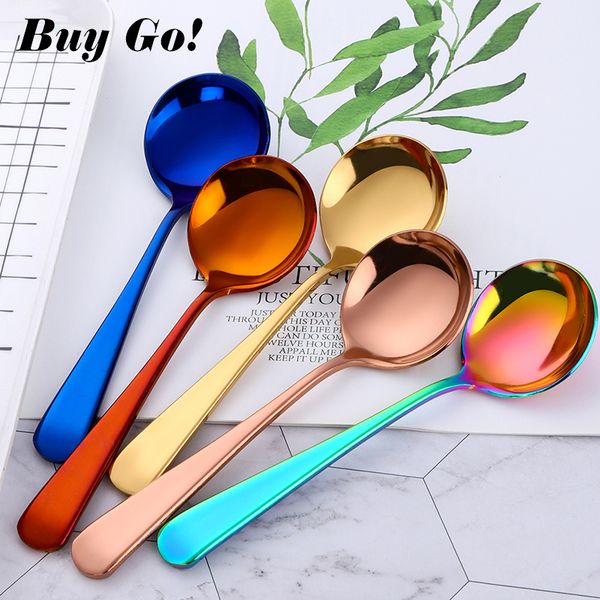 

spoons 1pc round shape stainless steel ice cream party dessert spoon teaspoon gold coffee fashion cold drink kids tableware