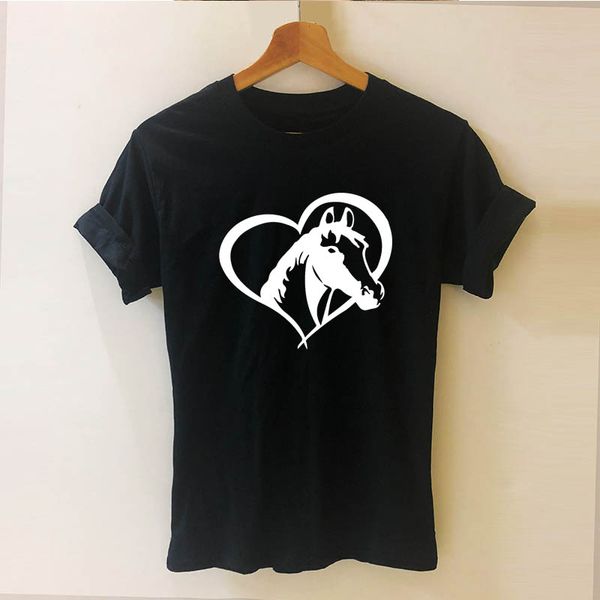 

new fashion love heart horse t shirt women short sleeve o-neck cotton t-shirt girls woman clothing tees