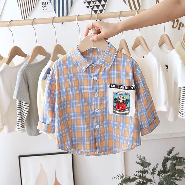 

childrenswear autumn children's shirt 2020 autumn baby's fashion korean-style boy's plaid shirt girl's blouse\n, Blue;gray