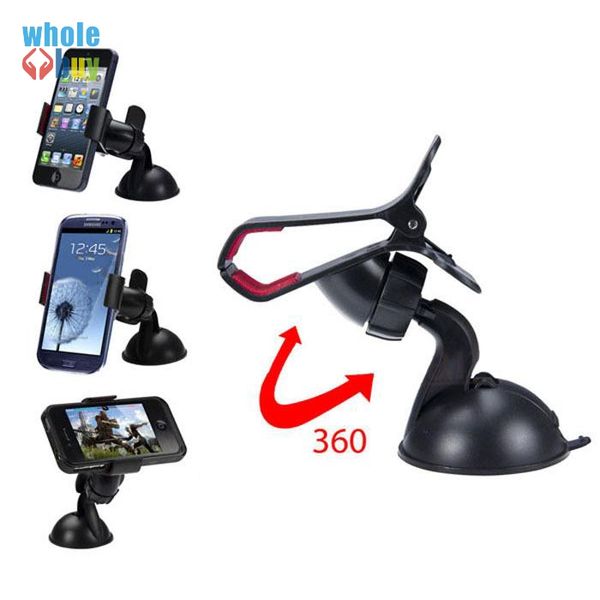 

360 degree universal car phone holder windshield dashboard mount stand smart mobile phone gps mp4 rotating +retail packaging 100pcs/lot