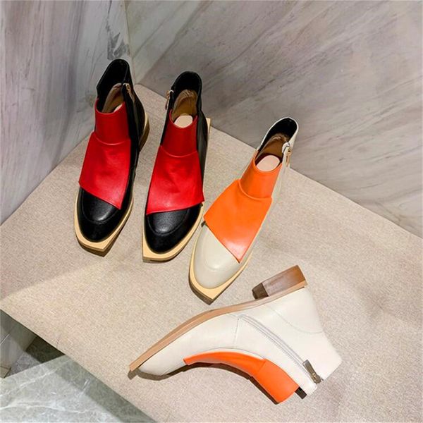 

fashion stitching round toe women's high heels red orange chunky heel high heels autumn and winter women's boots, Black