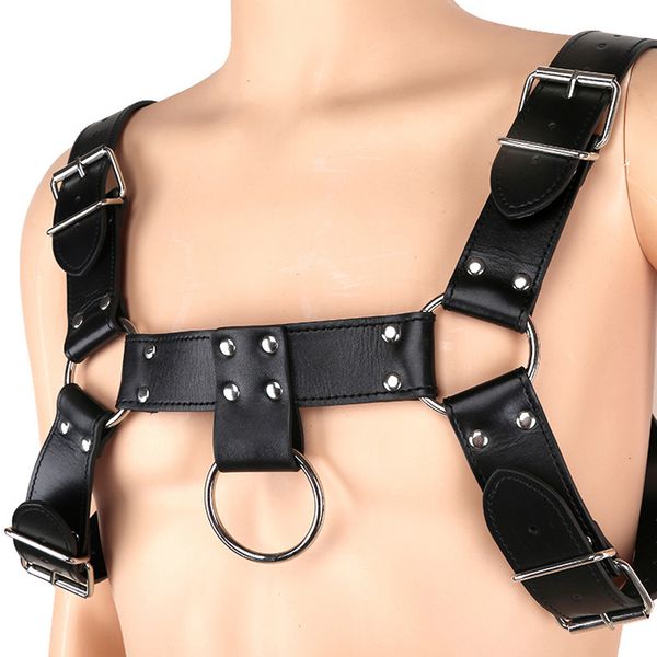 

men's leather body chest harness belt, buckle straps clubwear costume fancy dress acessories, Black