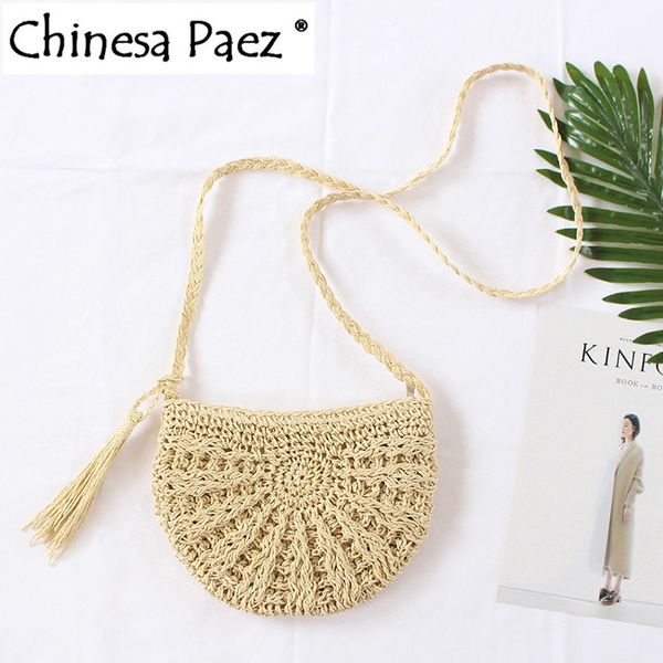 

горячие rattan woven полумесяц формы женщины соломенная сумка сумка knit лето пляж мешок женщина плеча tassel сумки