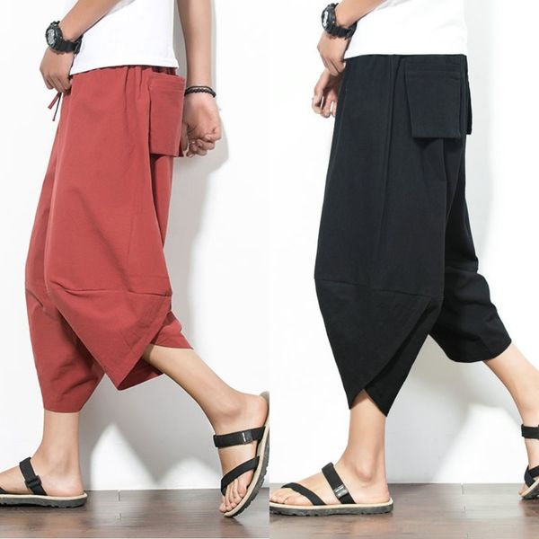

lantern men's harem 2019 summer casual capri loose large bloomers turnip wide leg size beach radish pants wide leg pants men's 8ix, Blue