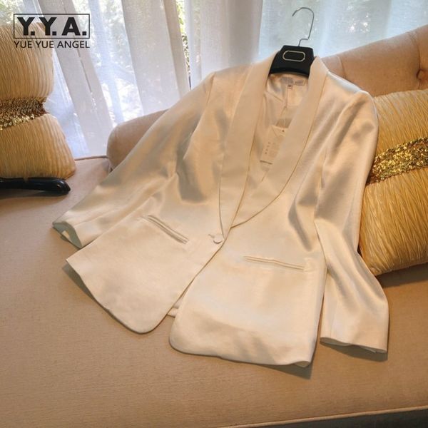 

classic office ladies formal blazers french design shiny white suit coat casual loose fit fashion female elegant black jackets, White;black