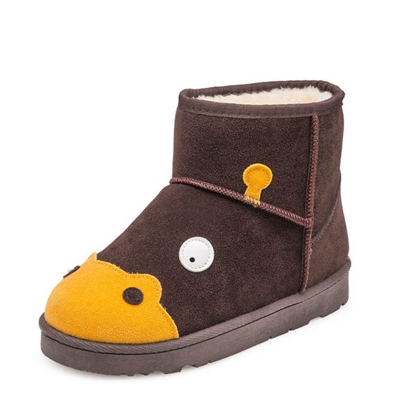 

cute cartoon women snow boots cotton thickening and velvet ladies winter flat boots bottom non-slip warm women's shoes, Black
