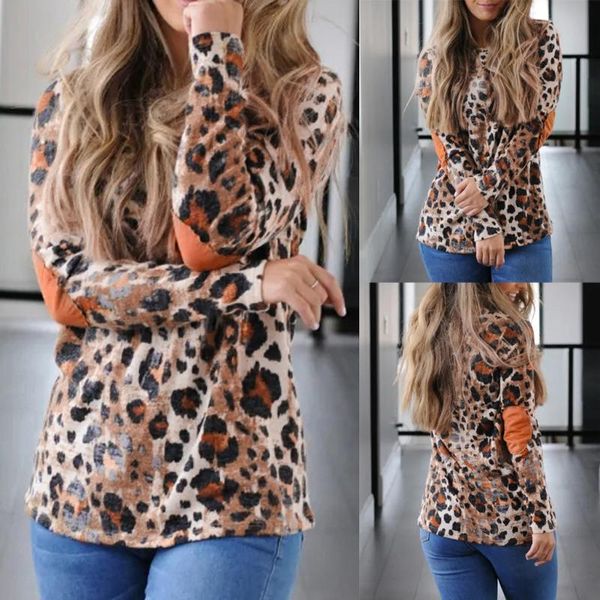 

outdoor shirts 2021 women's round neck leopard print long sleeve pullover knitting sweater soft and comfortable casual fashion -selling, Gray;blue