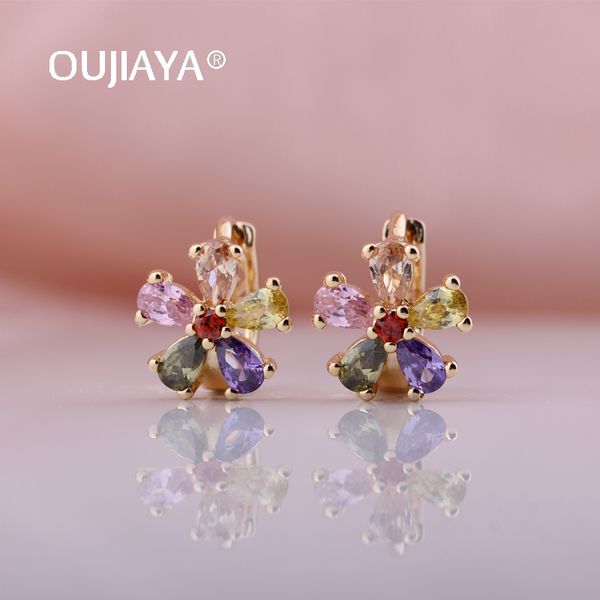 

dangle & chandelier oujiaya flower 585 rose gold drop earrings round women wedding natural zircon earring fashion jewelry gift a86, Silver