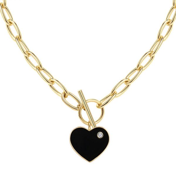 

black acrylic love pendant necklace ot clasp exaggerated thick chain necklace women, Silver