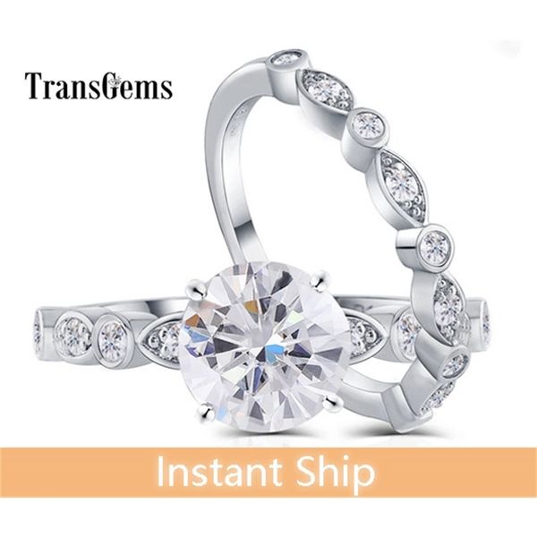 

transgems sterling solid s925 center 1.5ct 7.5mm gh color moissanite engagement with accents bridal sets for women ring set y200620, Slivery;golden