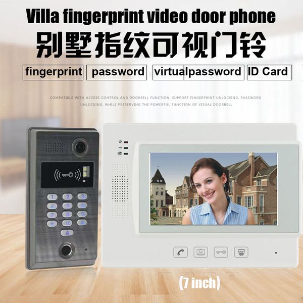

video door phones zhudele home security touch key 7" phone intercom doorbell 700tvl ir camera fingerprint/password/id card