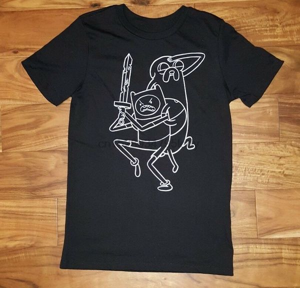 

adventure time t-shirt tee black white graphic finn sword fight - juniors xl