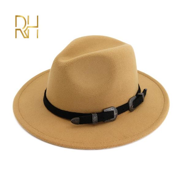 

зимние шерстяные панама женщины elegant войлока шапки мужской vintage trilby hat wide брим fedora caps с поясом chapeau rh, Blue;gray
