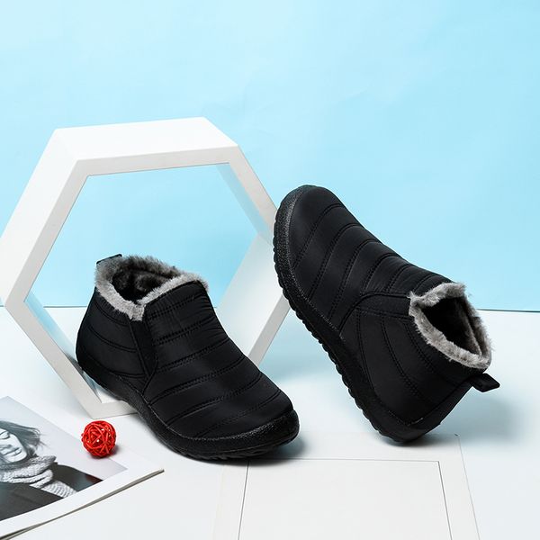 

boots women waterproof winter low heels snow for quilted shoes warm ankle botas mujer bottines, Black