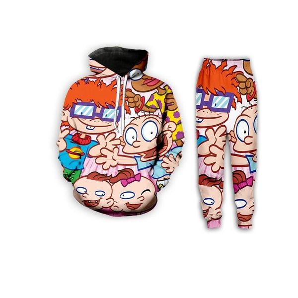 

новая мода мужчин / женщин cartoon network rugrats смешные 3d повседневный печати hoodie + кальсоны zx08, Gray