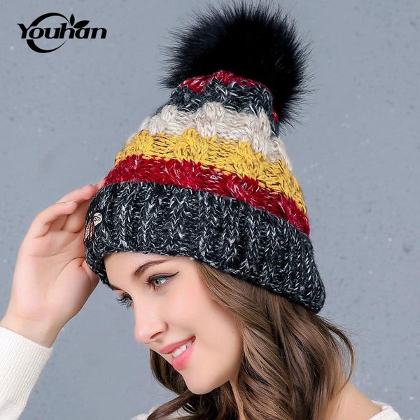 

beanie/skull caps youhan four color patchwork skullies beanies winter hat for women lovely warm thicken knitted cap fashion hats, Blue;gray