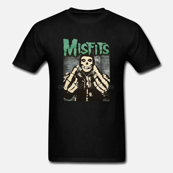 

new misfits middle finger flipping off green logo gothic punk rock t shirt