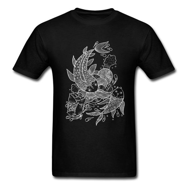 

male black tees 100% cotton fabric men's short sleeve the koi fishes t-shirts comfortable shirts custom wholesale buyer tshirts