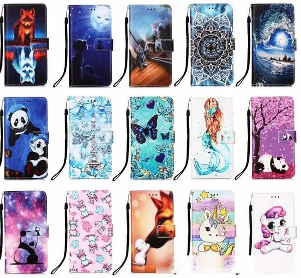 

leather wallet case for iphone 12 pro 11 xr xs max x 8 7 6 samsung note 10 s10 s10e panda tiger tower flower holder butterfly flip cover