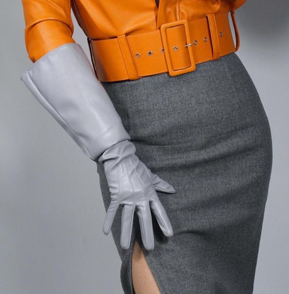 

women' fashion slim faux pu leather glove lady' club performance formal party leather wide sleeve long glove 50cm r2038, Blue;gray