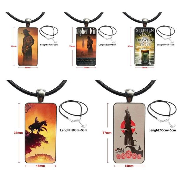 

stephen king the dark tower design fashion vintage glass women rectangle necklace pendants for women gift, Silver