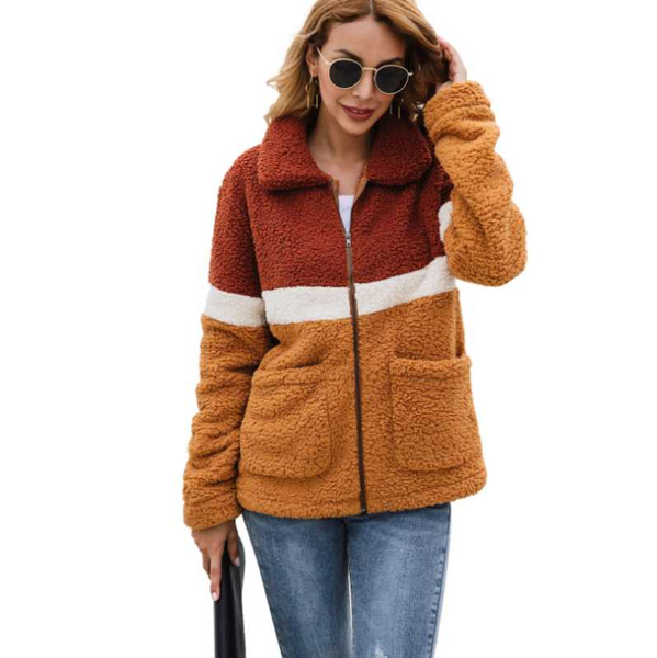 

faux fur coat female thick wool coat winter ladies large pocket stitching jacket casual teddy autumn plush top, Black