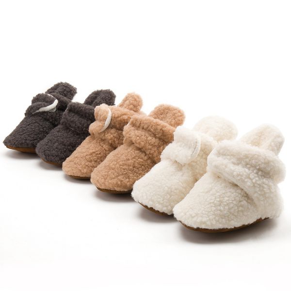 

warm newborn coral fleece boots winter first walkers baby girls boys shoes soft sole fur snow booties for 0-18m, Black;grey