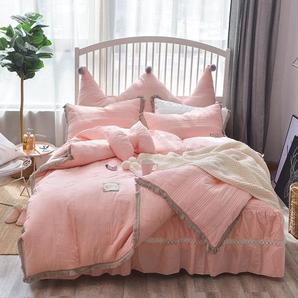 

31 3/4/5/6pcs 100%cotton princess bedding set tassels duvet cover set hollow lace bedskirt pillowcases twin  king size