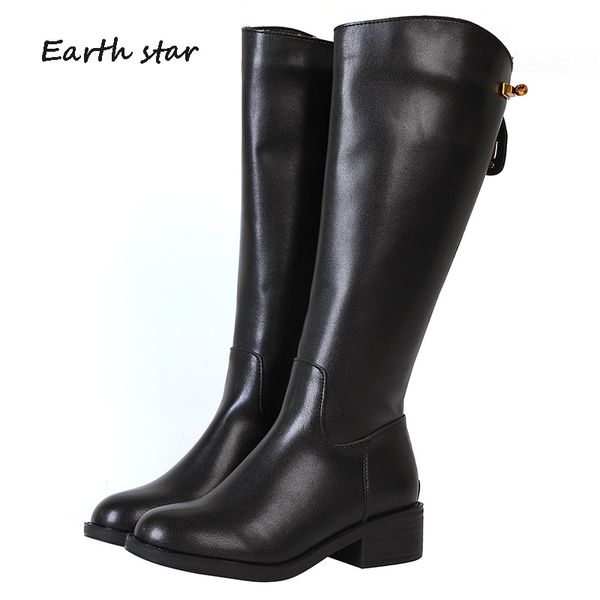 

botas mujer shoes women boots retro high boots knee-high long zapatos de mujer real leather ladies footware metal buckle, Black