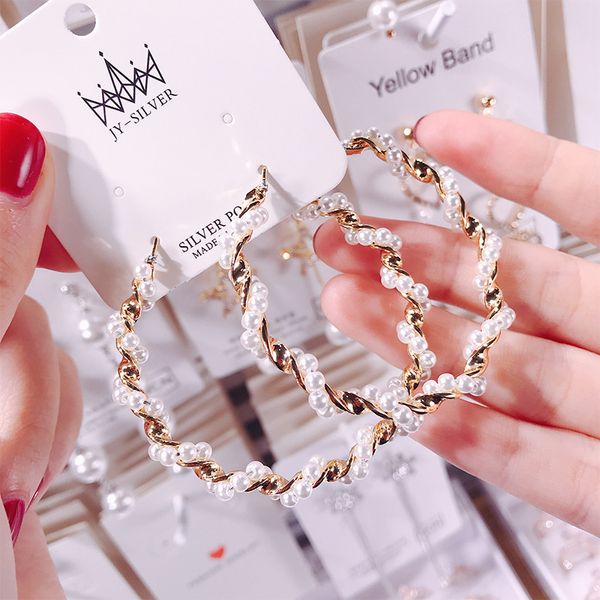 

vintage gold pearl hoop earrings for women accesories big circle/round earrings rings fashion hoops 2020 ear creoles jewelry, Golden;silver