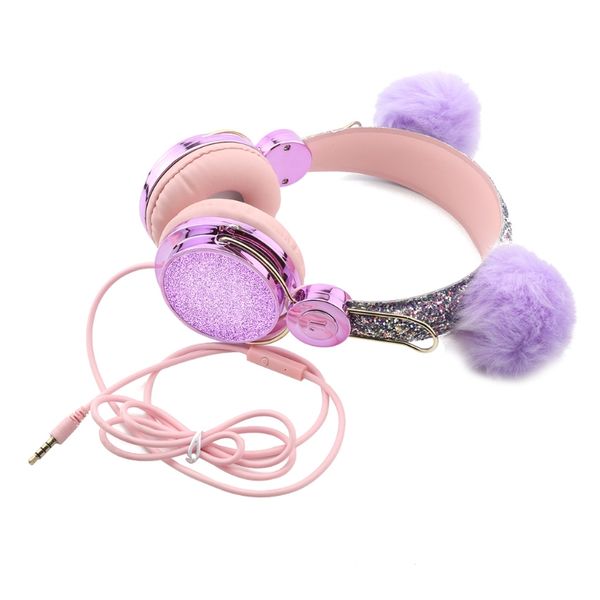 

kids plush cat ears usb 3.5mm wired stereo headset mobile computer universal hea dxac