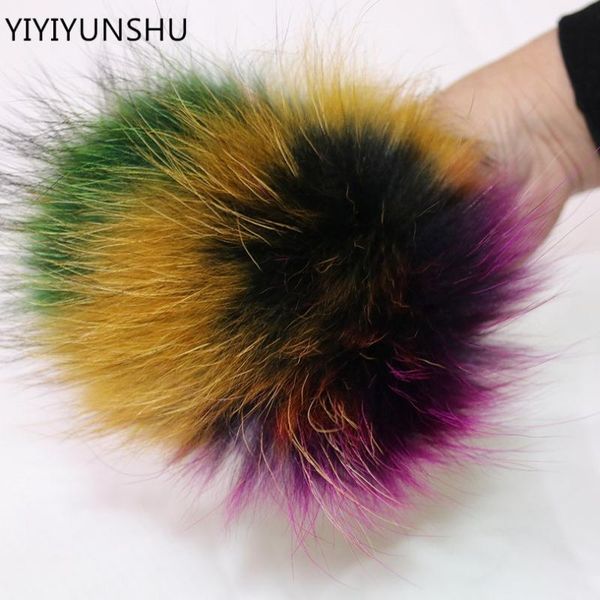 

real raccoon fur pom poms ball for hats & caps for shoes hats bags accessories genuine fur pompom big natural pompon ball, Blue;gray