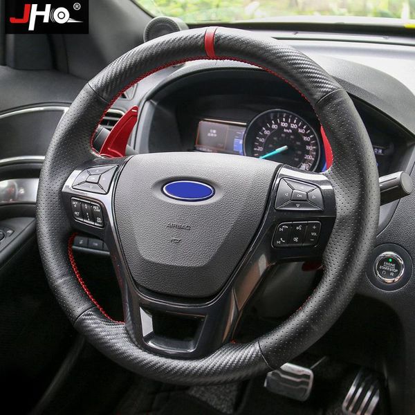 

jho car artificial leather wear-resistant hand-stitched sewing steering wheel cover for explorer 2011-2020 13 14 15 16 17