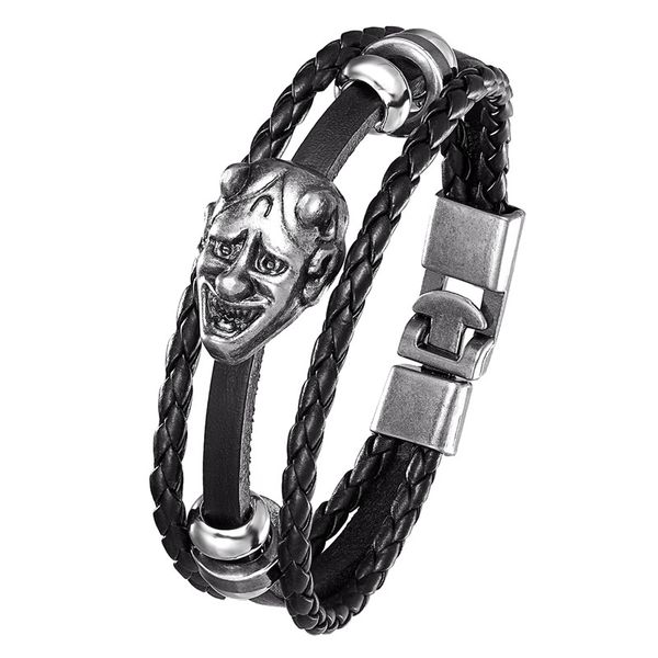 

2020 lucky vintage leather bracelet men's ghost head raja vegas charm multilayer woven woman pulseira masculina 7.87, Black
