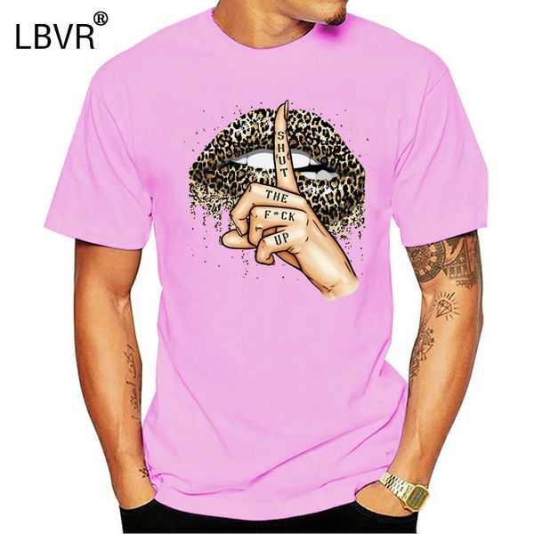 

men funny t shirt fashion tshirt shut the up skull with leopark skin lips version women t-shirt