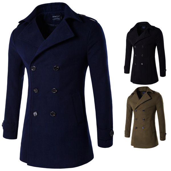 

Autumn Winter Woolen Coat Male Long Jacket Cotton Thick Warm Men Overcoat