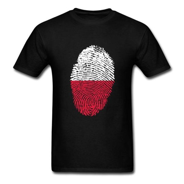 

Unique Poland Flag Fingerprint Short Sleeved T Shirts Teenage Latest Designing Tops Tee Pure Cotton O-neck Men T-shirt For Group