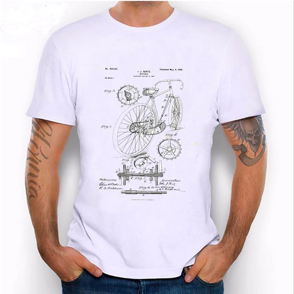 

new summer fashion men's short sleeve bicycle patent 1899 t-shirt bicycle analysis design printed male tees casual hipster