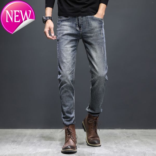 

brand new 2020 мужская тонкий джинсы мода натяжные ретро старые джинсы мужской denim брюки высокого качества брюки серый синий, Blue