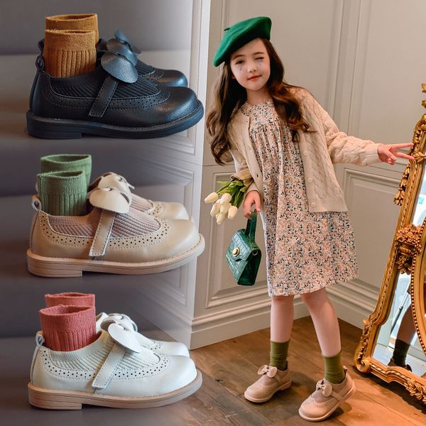 

aadct 2020 autumn girls leather shoes new fashion little kids shoes for girls brand bow princess children, Black;grey