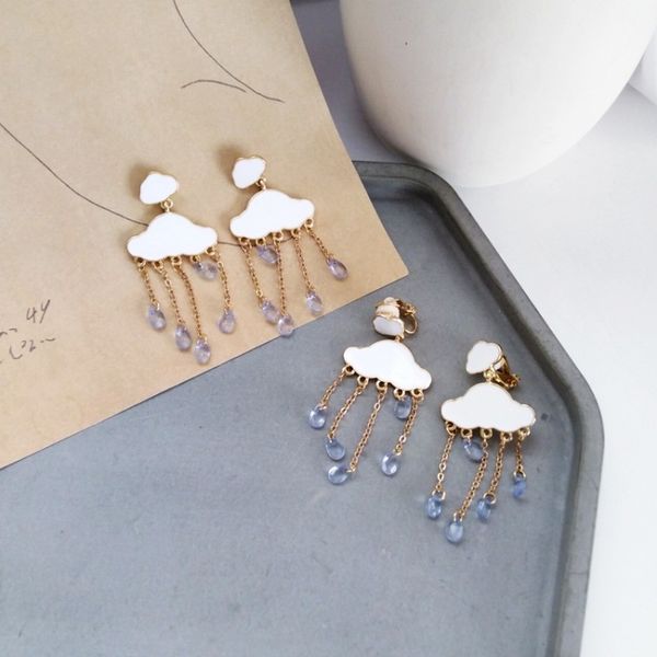 

female fashion creative clouds rain shape earrings sweet girl women personality beautiful ear clip jewelry accessories, Silver