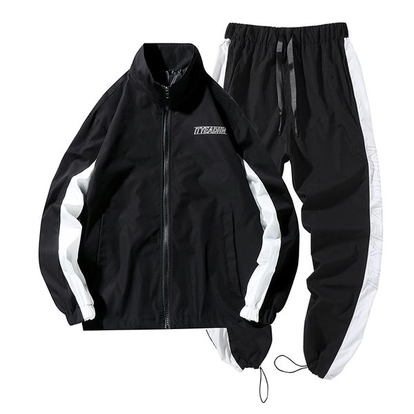 

men's tracksuits 2021 autumn hip hop 2 pieces set mens tracksuit casual printed suits stand collar sweatshirts men jacket and pants, Gray